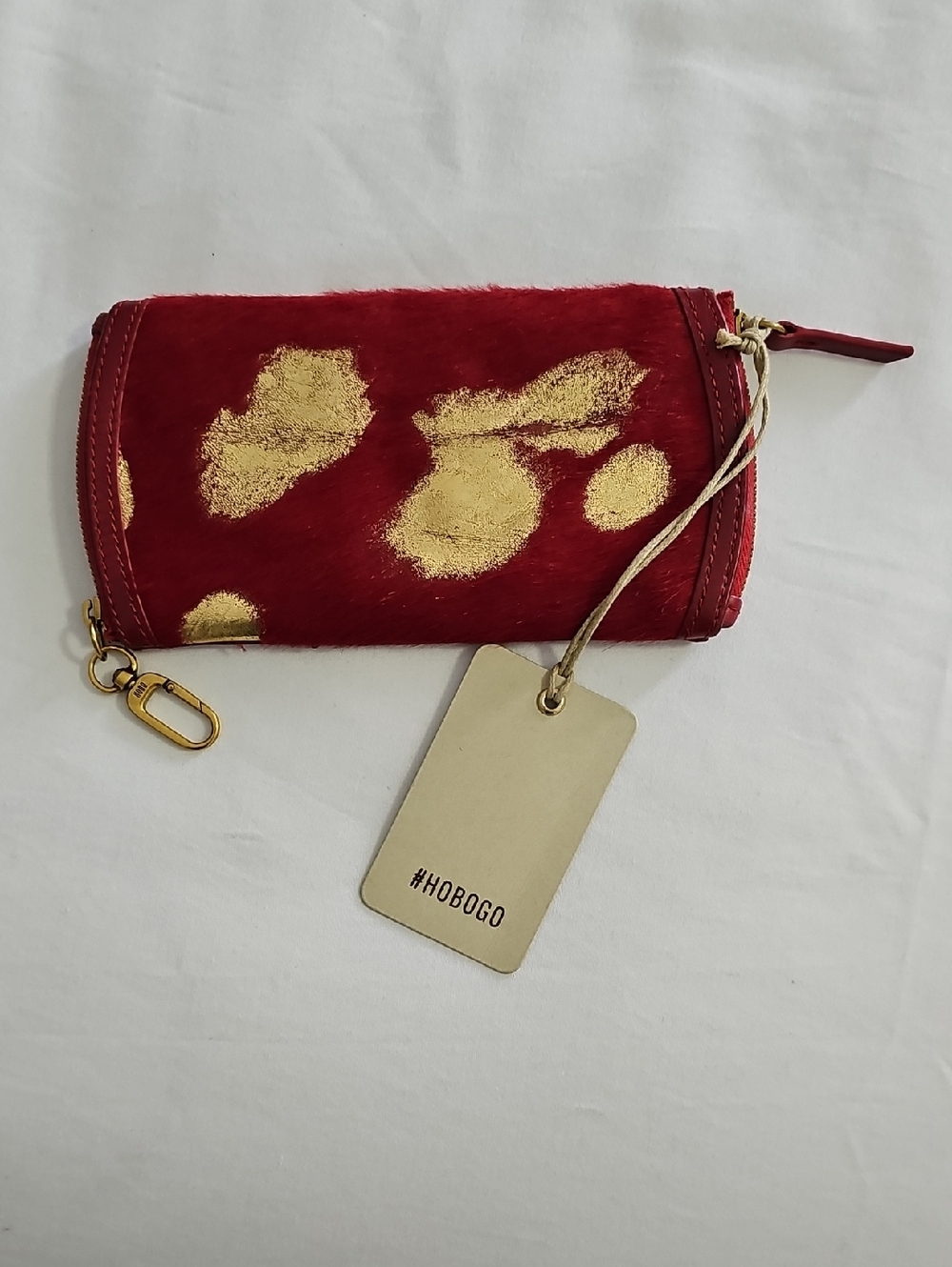 HOBO Red Calfhair Wallet with Gold Metallic Accents